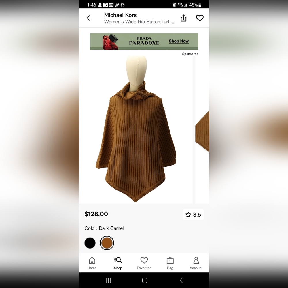 Michael Kors Camel Ribbed Poncho Sweater